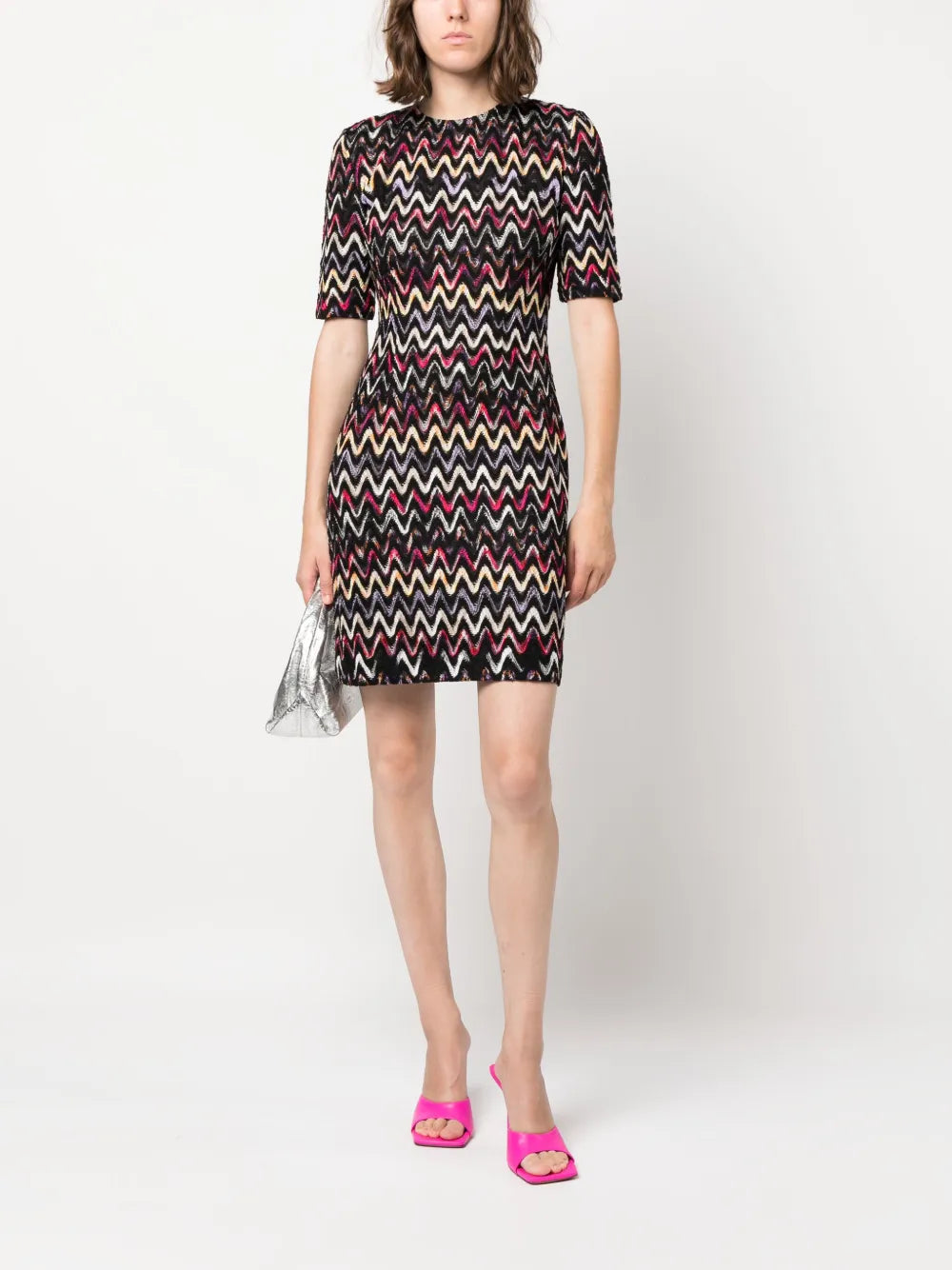 Zigzag-Embroidered Wool-Blend Dress