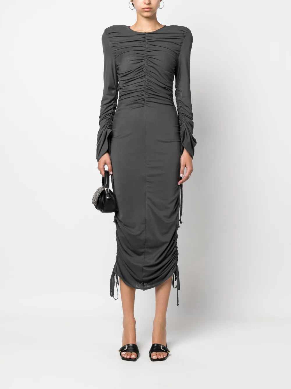 W. Ruffles Long-Sleeve Midi Dress