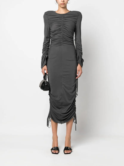 W. Ruffles Long-Sleeve Midi Dress