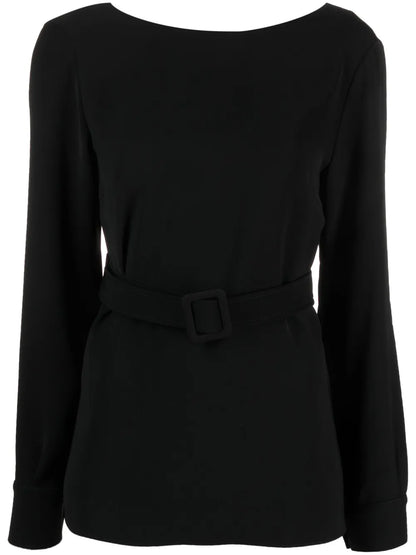 Belted Long-Sleeved Blouse