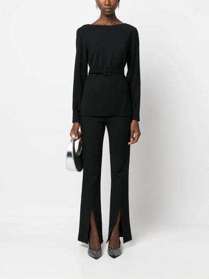 Belted Long-Sleeved Blouse