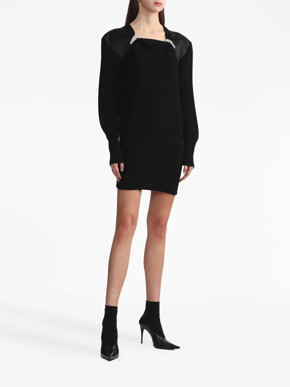 Crystal-Embellished Ribbed-Knit Mini Dress