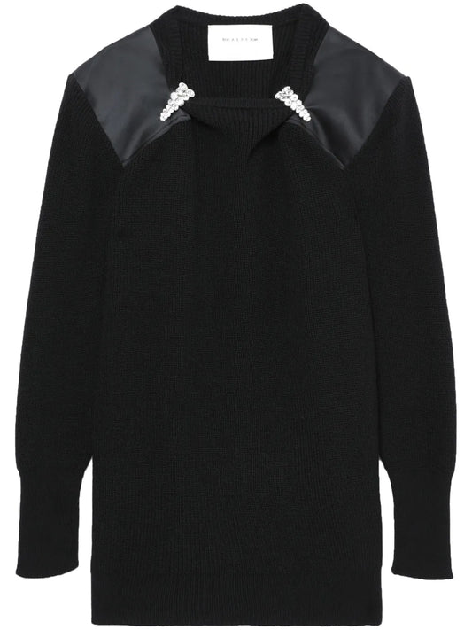 Crystal-Embellished Ribbed-Knit Mini Dress