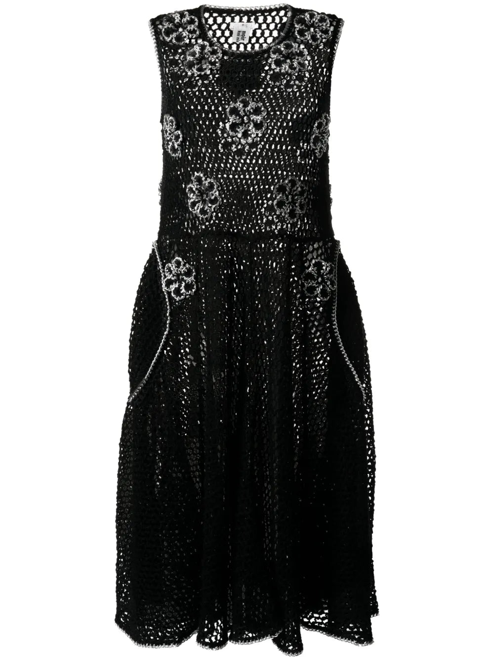 Floral-Appliqué Knitted Midi Dress