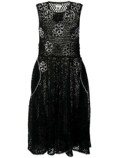 Floral-Appliqué Knitted Midi Dress