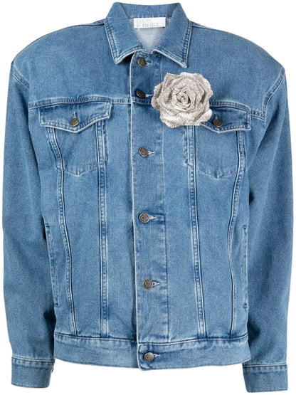 Faux-Flower Denim Jacket