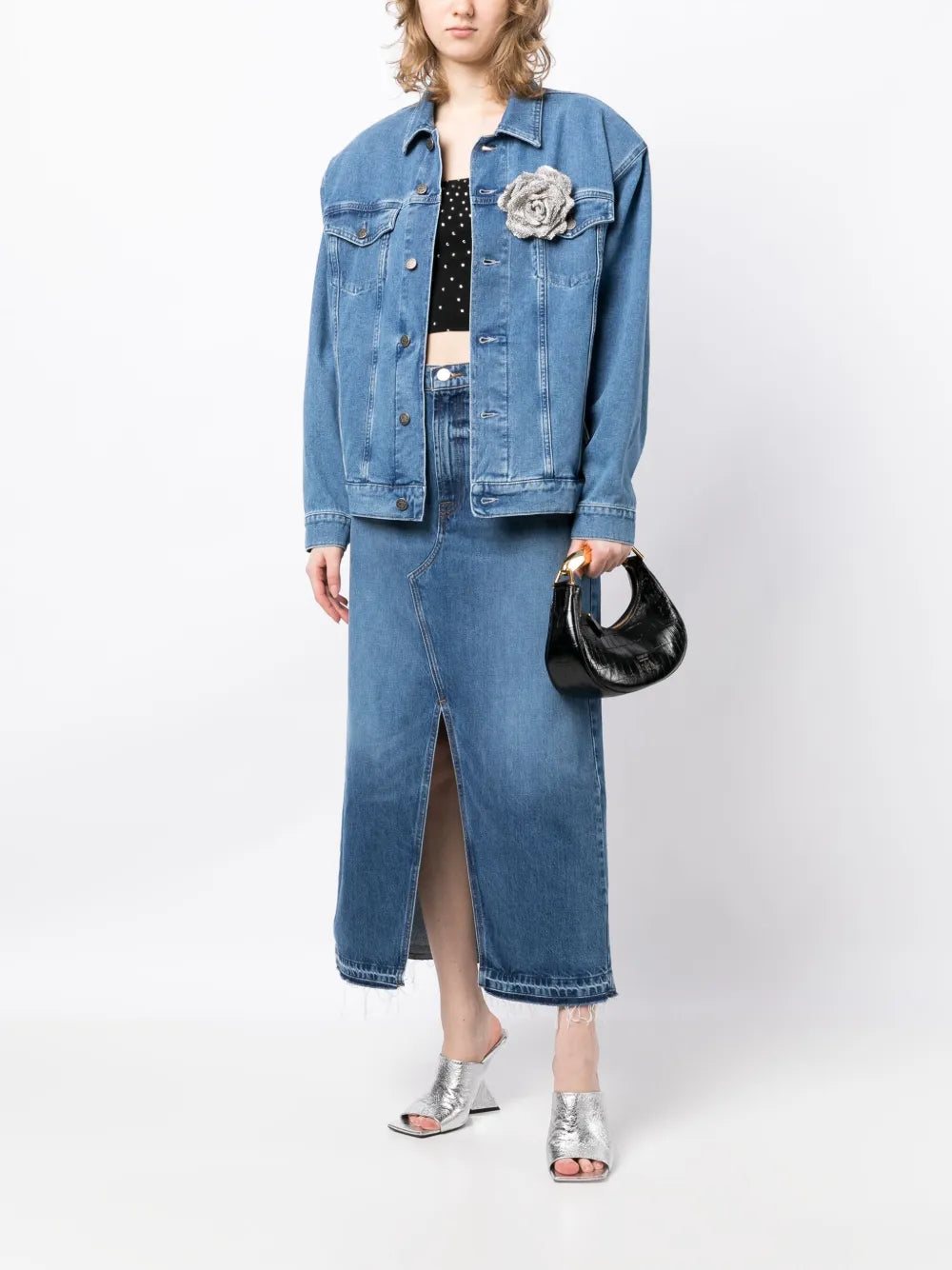 Faux-Flower Denim Jacket