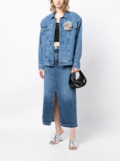 Faux-Flower Denim Jacket