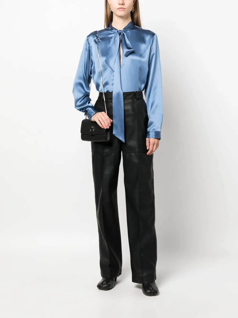 Stella Gathered Tie-Neck Silk Blouse