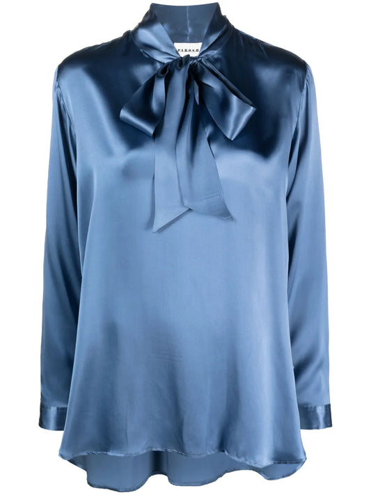 Stella Gathered Tie-Neck Silk Blouse