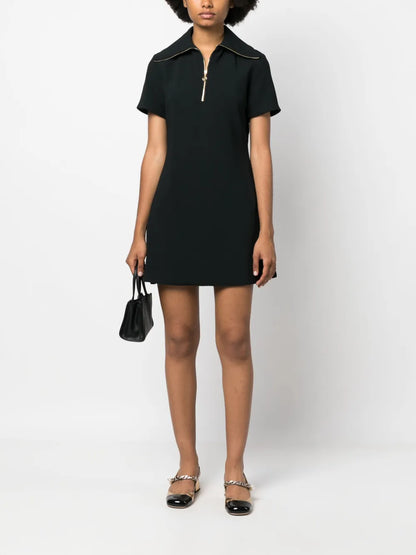 Short-Sleeve Zip-Detail Dress