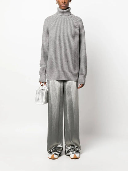 Velvet-Finish Palazzo Trousers