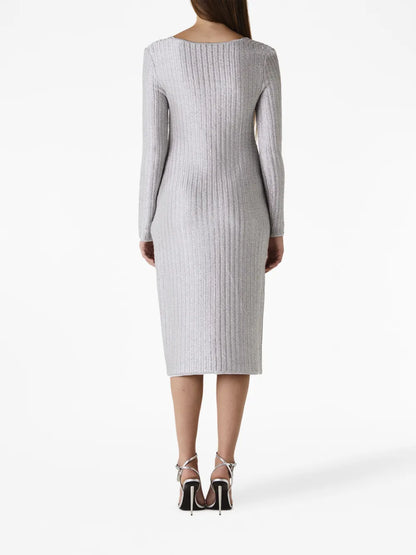 Cut-Out Detailing Ribbed-Knit Dress