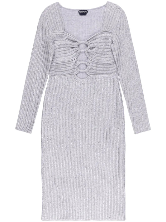 Cut-Out Detailing Ribbed-Knit Dress
