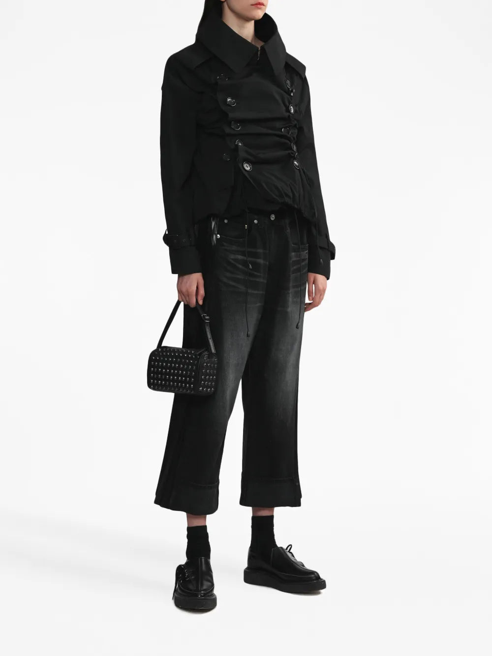 Cropped Panelled Wide-Leg Jeans