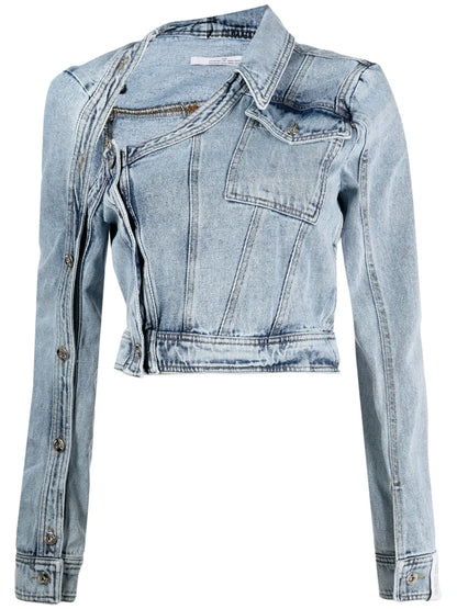 Asymmetric-Neck Denim Jacket