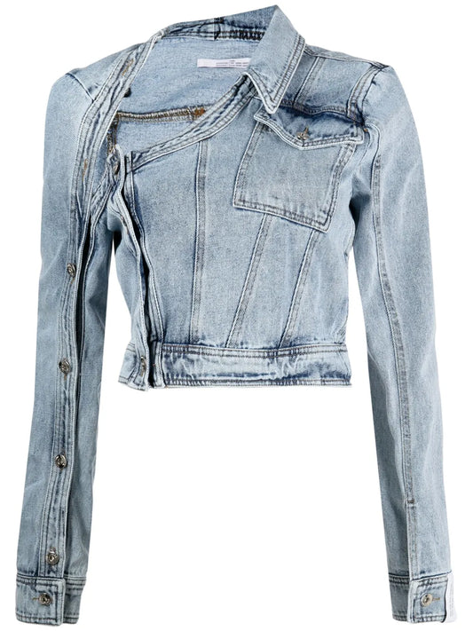 Asymmetric-Neck Denim Jacket