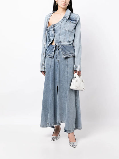 Asymmetric-Neck Denim Jacket