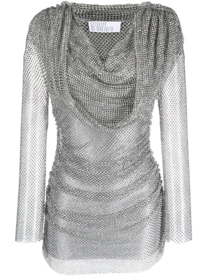 Crystal-Embellished Mesh Minidress