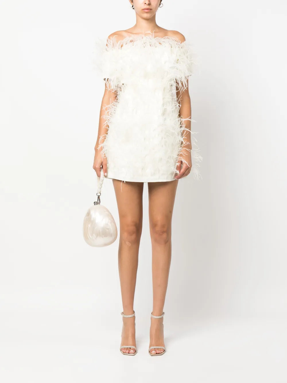 Feather-Detailing Off-Shoulder Dress