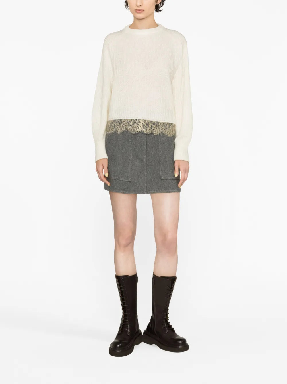 Lace-Trim Ribbed Jumper