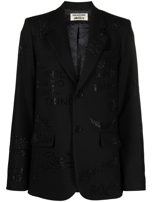 Single-Breasted Rhinestone Blazer