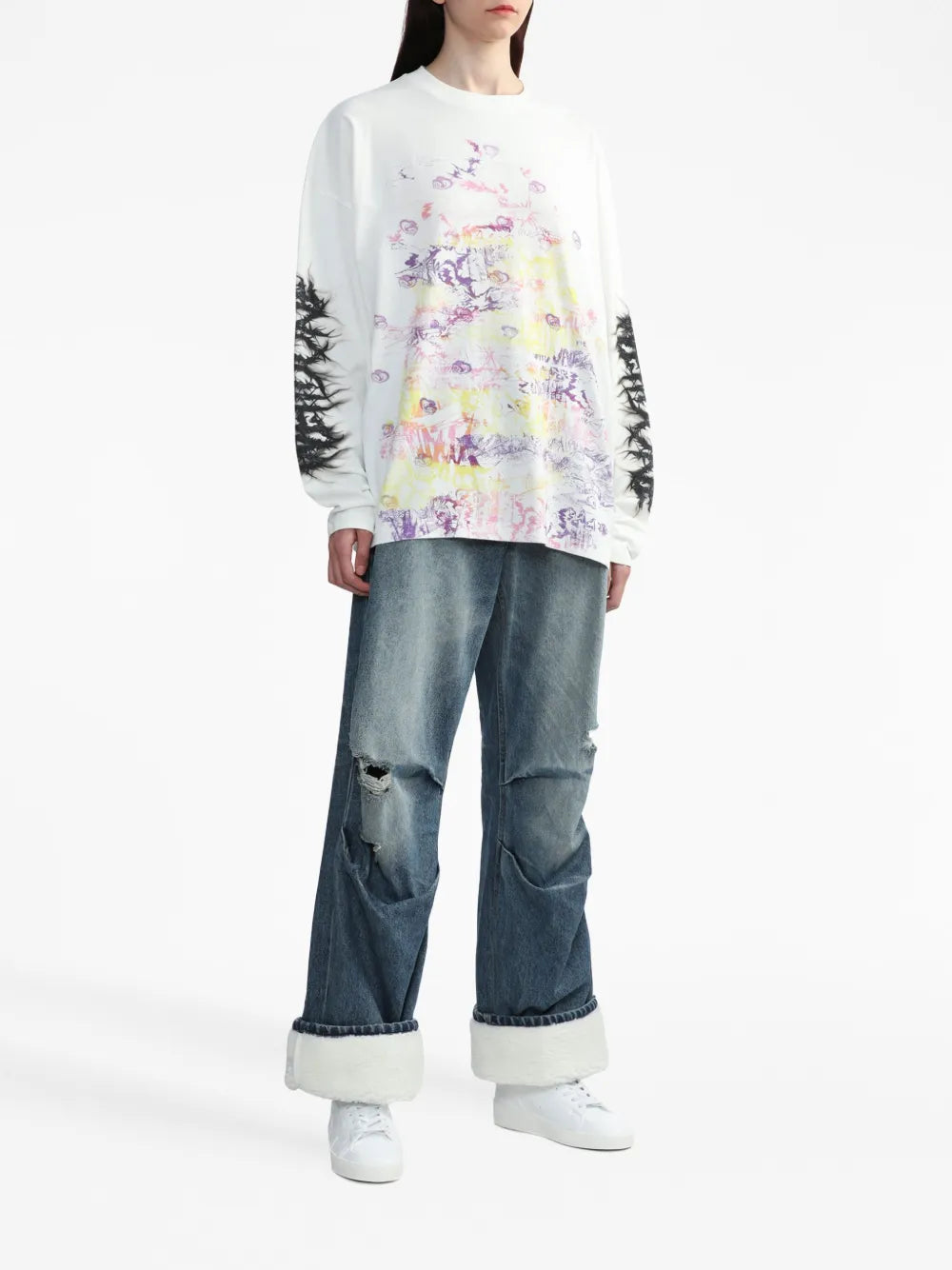 Ripped Straight-Leg Jeans
