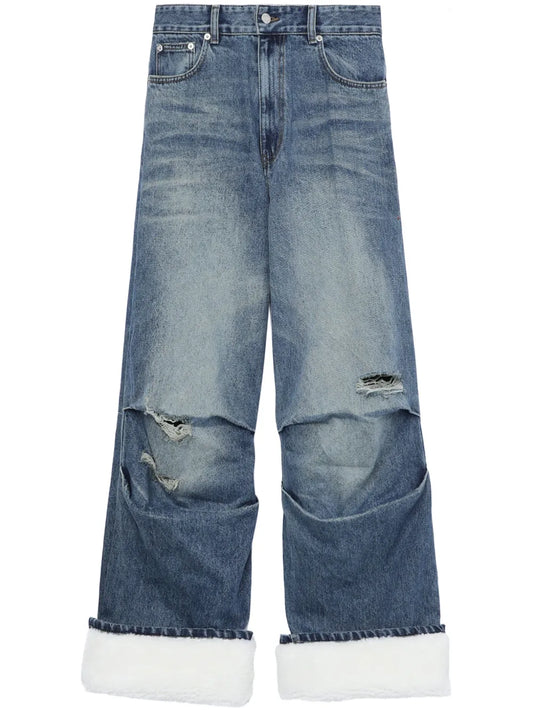 Ripped Straight-Leg Jeans