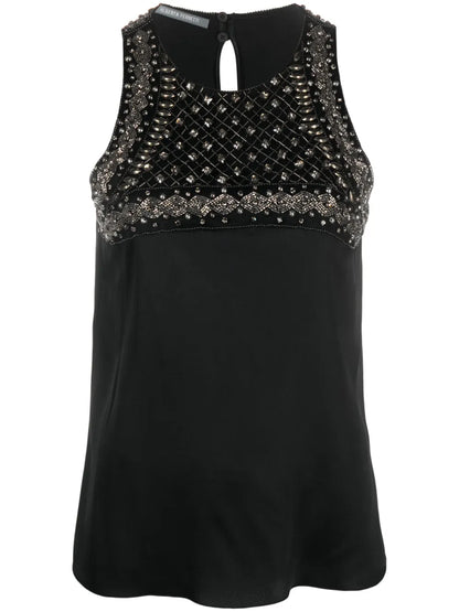 Bead-Embellishment Sleeveless Blouse