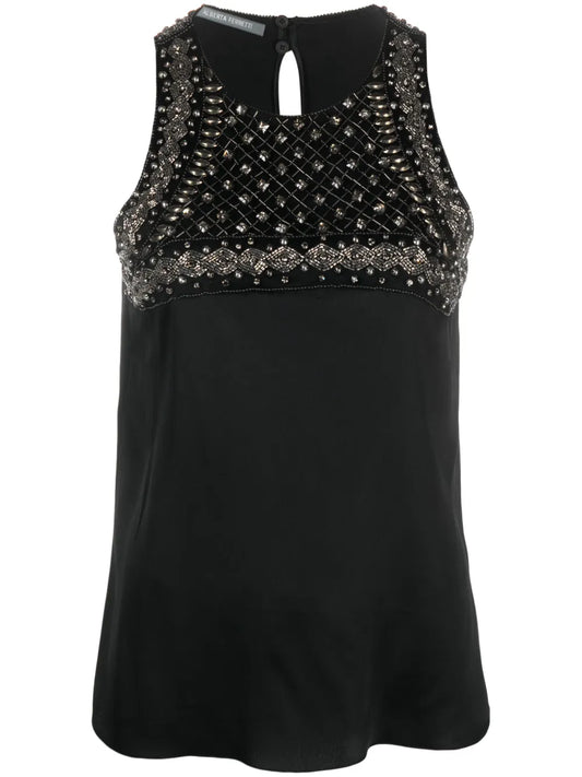 Bead-Embellishment Sleeveless Blouse