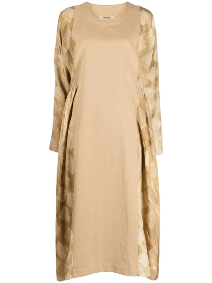 Panelled Long-Sleeve Midi Dress