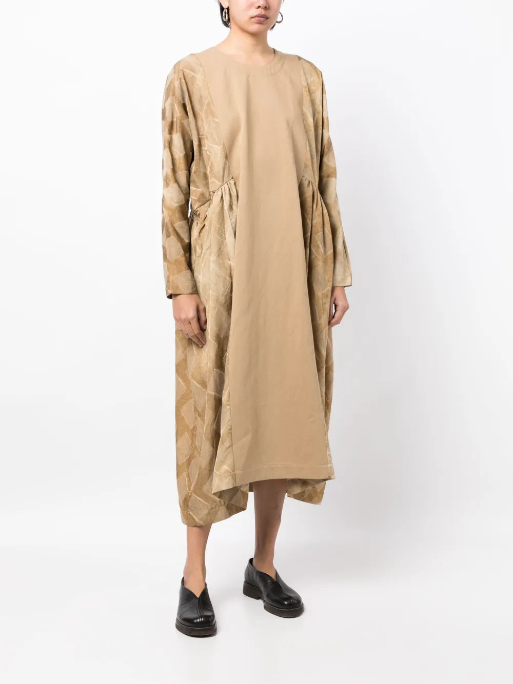 Panelled Long-Sleeve Midi Dress