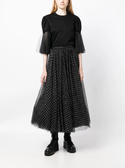 Tulle-Sleeves Cotton T-Shirt