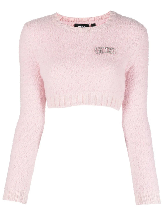 Crystal-Embellished Crew-Neck Crop Top