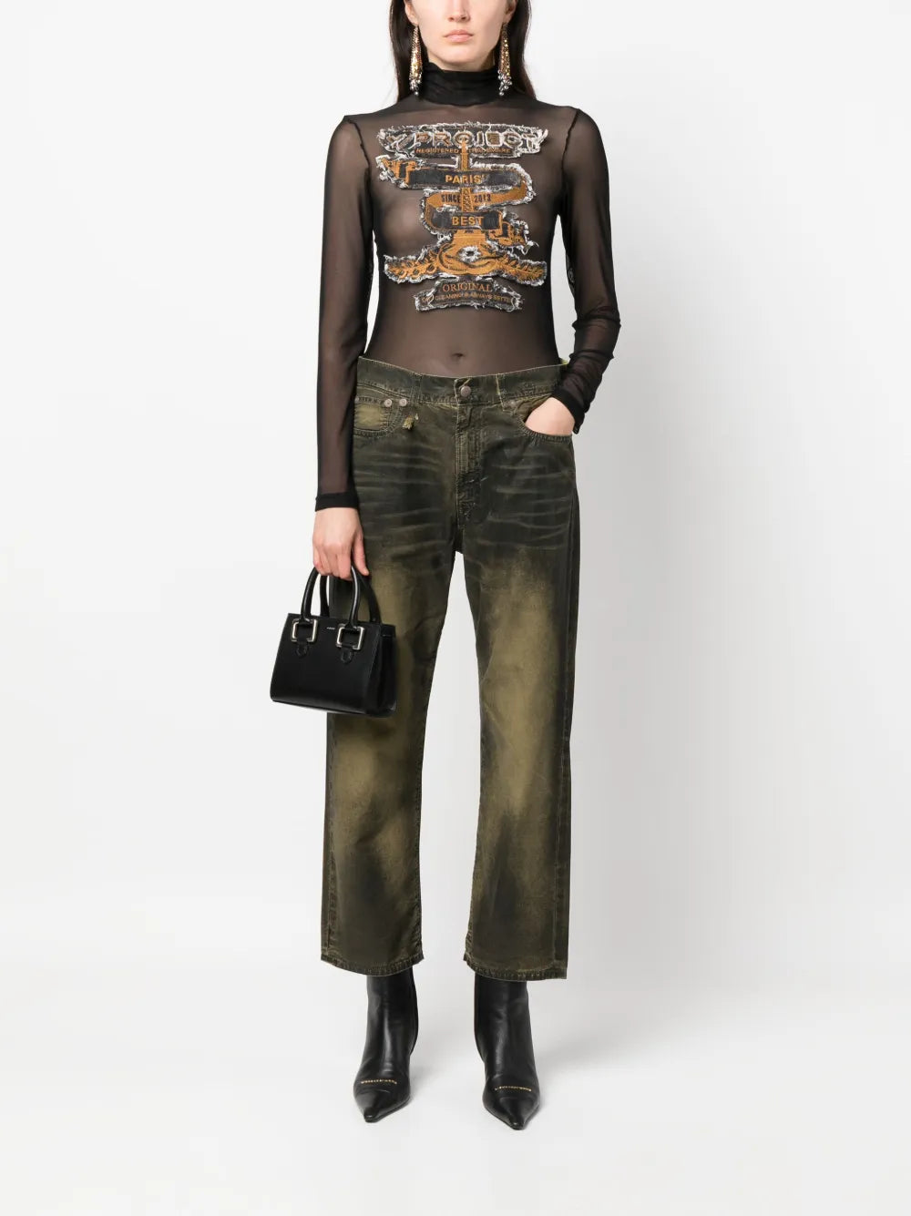 Logo-Patch Faded-Effect Cropped Jeans