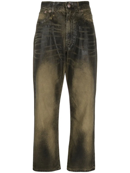 Logo-Patch Faded-Effect Cropped Jeans
