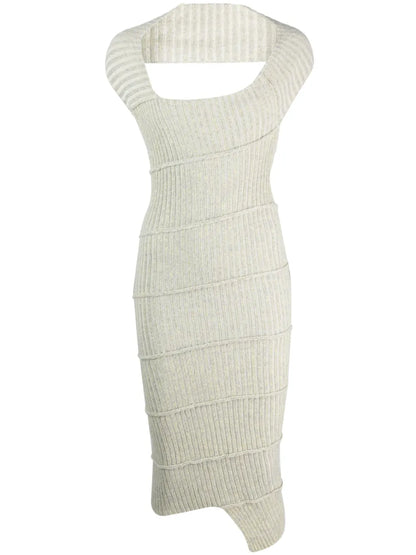 Ribbed-Knit Asymmetric Dress