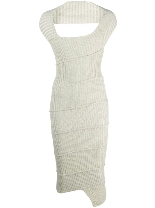 Ribbed-Knit Asymmetric Dress