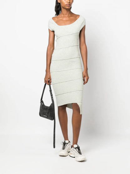 Ribbed-Knit Asymmetric Dress