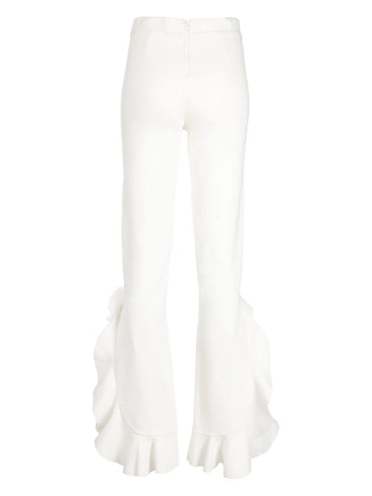 Frilled-Hem Zipped Flared Trousers