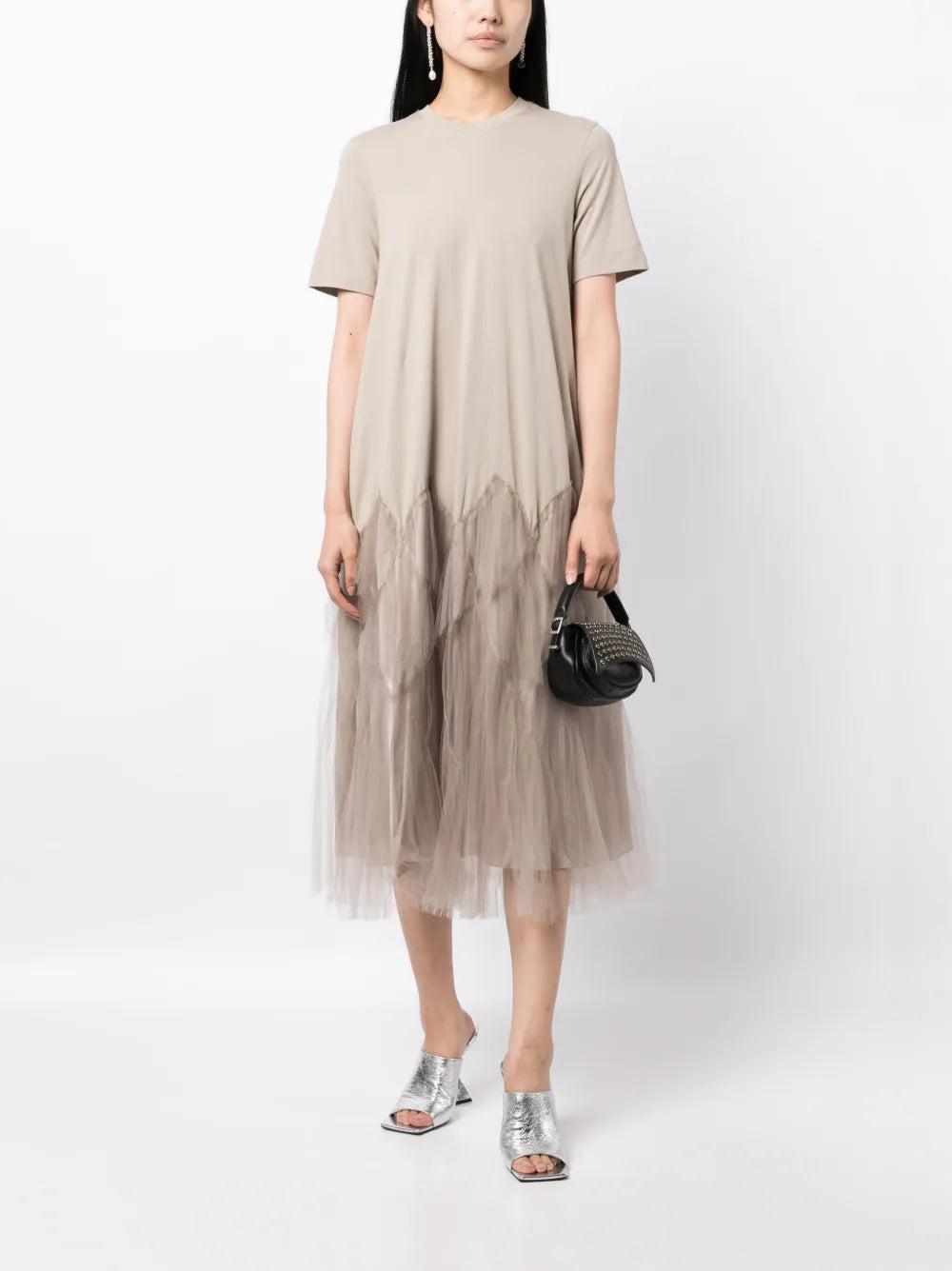 Tulle-Panel Cotton Midi Dress