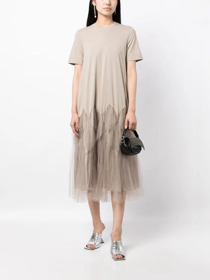 Tulle-Panel Cotton Midi Dress