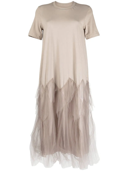 Tulle-Panel Cotton Midi Dress