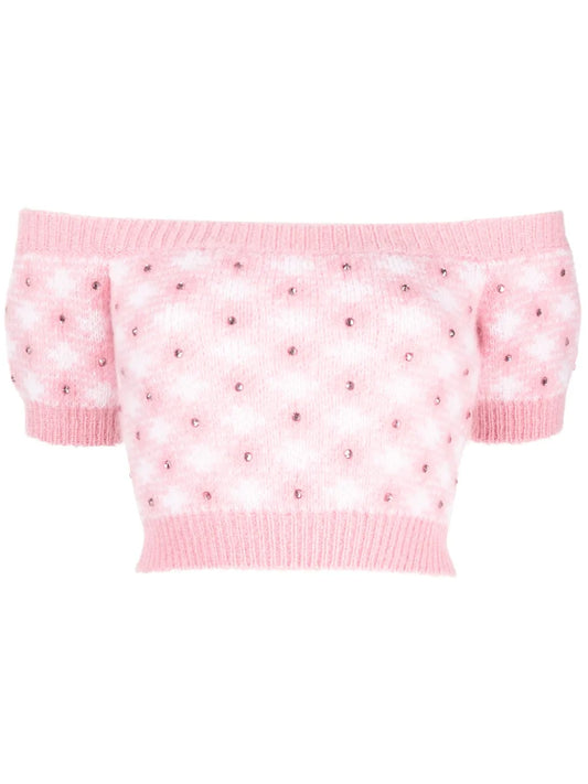 Vichy-Print Knitted Top