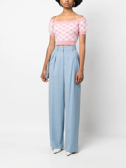 Vichy-Print Knitted Top