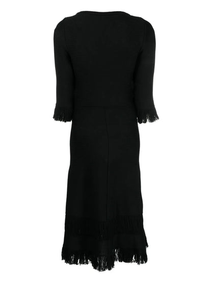 Fringed-Edge Knitted Wool Dress