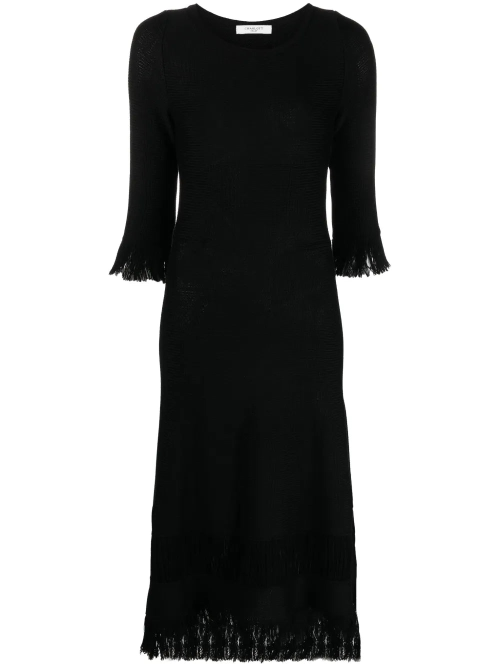 Fringed-Edge Knitted Wool Dress