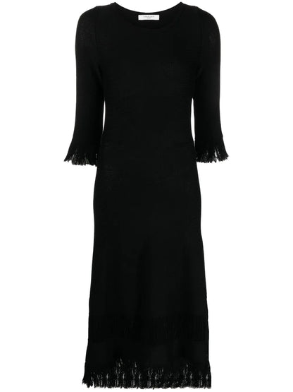 Fringed-Edge Knitted Wool Dress