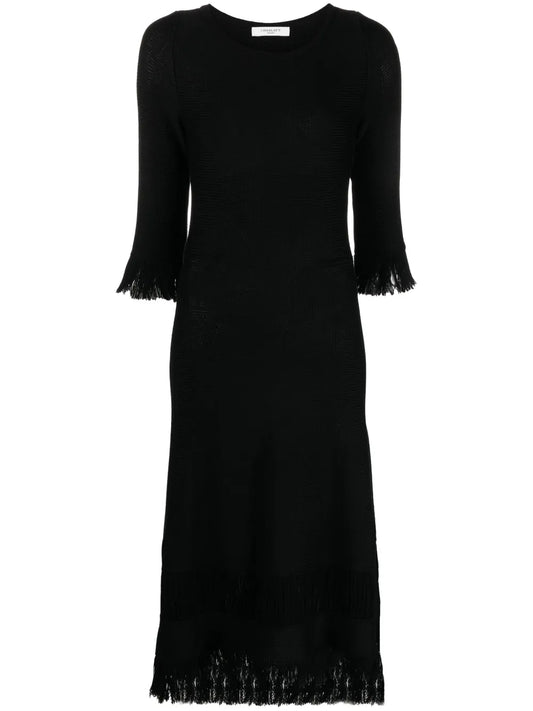 Fringed-Edge Knitted Wool Dress