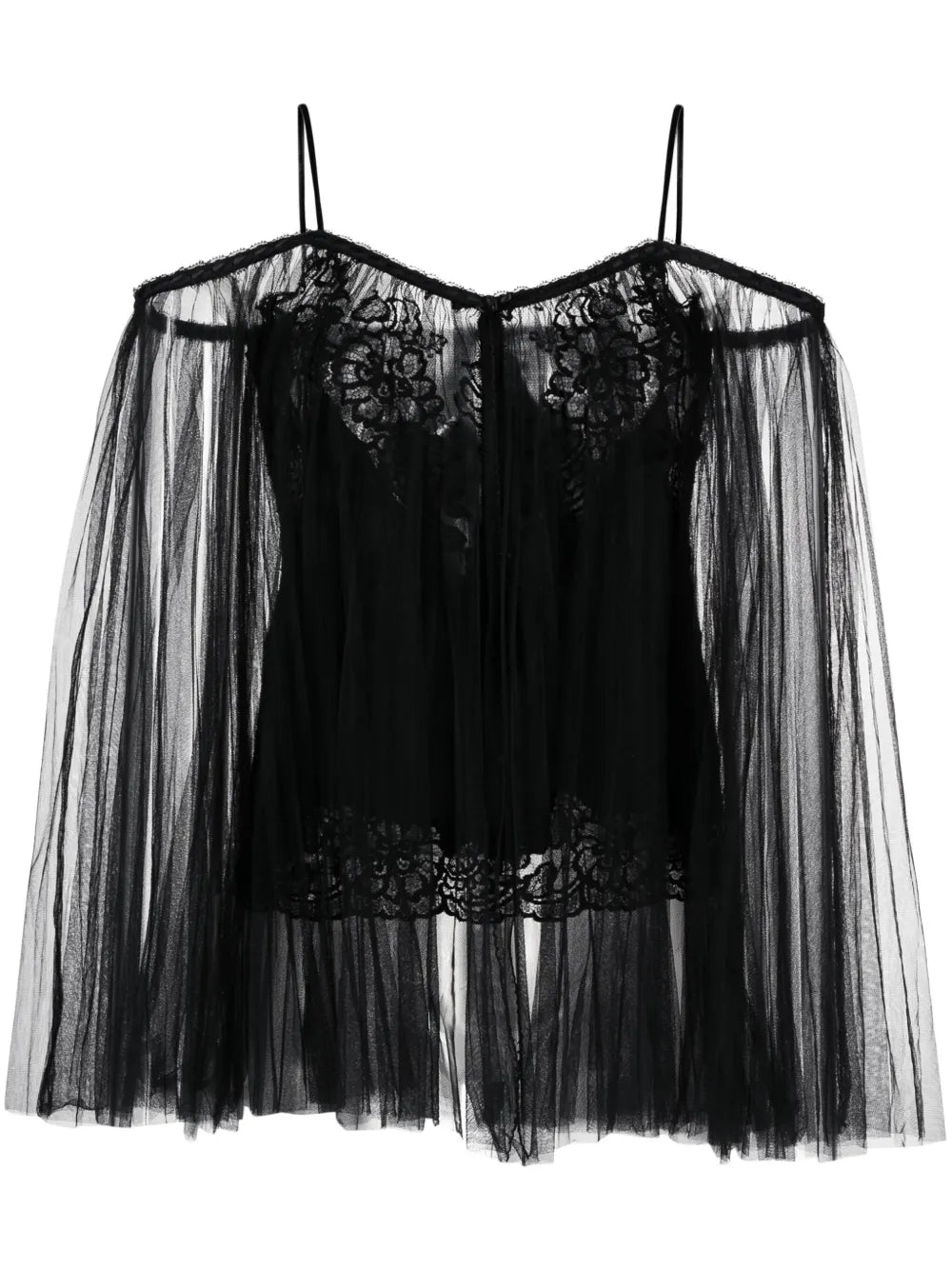 Lace-Embroidered Charmeuse Tunic Top
